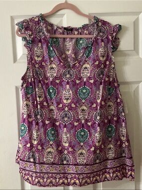 Talbots Purple Floral Paisley Sleeveless V-Neck Top